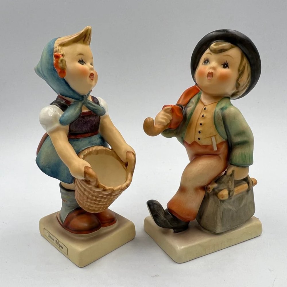 Goebel HUMMEL TMK3 Figurine #73 LITTLE HELPER 4" and #11/0 Merry Wanderer TMK3 4